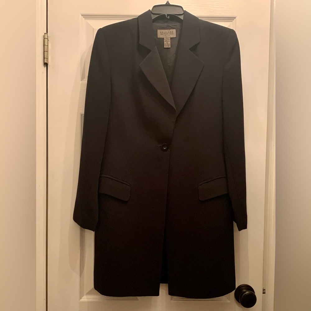 Woman light long jacket with lining, black, 10P, polyester, by Uniform